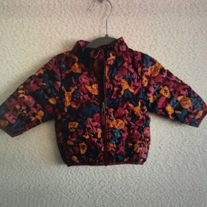 Kids Floral Print Quilted Jacket - Burgundy